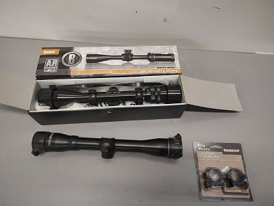 scope. bushnell 3 X 9 X 40 mm scope tasco "pronghorn" scope 3 X 9 tasco ring mounts Dimensions: 