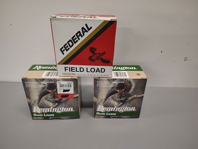 Ammo. 12 gauge field load 7.5 shot 2 boxes 12 gauge 6 shot game loads Dimensions: 5 x 7 x 5 in