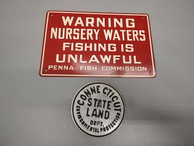 Signs. connecticut state land sign warning nursery waters fishing is unlawful sign Dimensions: 1 
