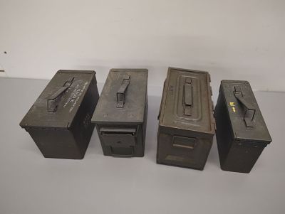 ammo boxes. 4 metal ammo boxes Dimensions: 8 x 12 x 19 in