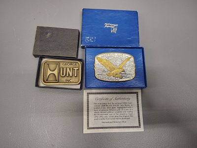 belt buckle. george hunt co. belt buckle american eagle in silver plate belt buckle Dimensions: 