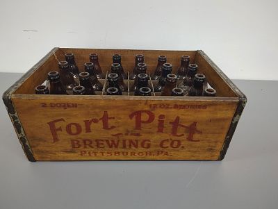 Wooden crate with bottles. Fort Pitt Brewing Co. Pittsburgh PA Dimensions: 8 x 20 x 13 in