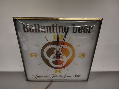 Beer clock. Ballantine Beer clock clock works but does not light up Dimensions: 15 x 15 x 5 in