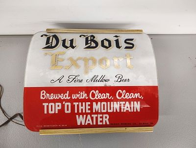 Beer light. DuBois Export lighted glass sign glass has light wear Dimensions: 10 x 11 x 4 in