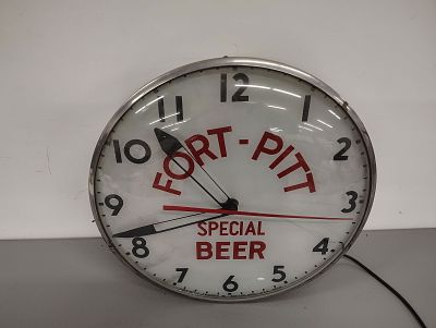 Beer clock. Fort Pitt Beer clock lights up and works Dimensions: 15 x 15 x 5 in
