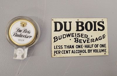 Beer items. DuBois Budweiser Beer tap tin tacker Dubois sign Dimensions: 4 x 6 x 2 in