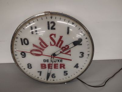 Beer clock. Old Shay Beer clock plastic face is cracked lights up and works Dimensions: 15 x 15 