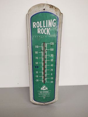 Thermometer. Rolling Rock thermometer Dimensions: 27 x 9 x 1 in