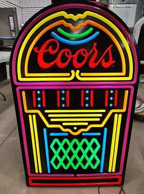 Beer sign. Coors plastic lighted sign works! Dimensions: 48 x 32 x 6 in