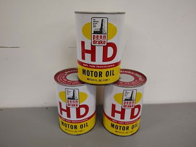 oil cans. (3) Penn Drake HD motor oil cans - full Dimensions: 6 x 8 x 8 in