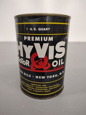 oil can. HyVis motor oil can - empty Dimensions: 6 x 4 x 4 in