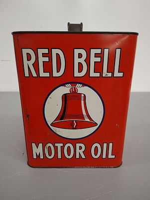 oil can. Red Bell Motor Oil 2-gallon can - empty Dimensions: 11 x 9 x 6 in