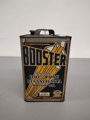 oil can. Booster Motor OIl 2-gallon can - empty Dimensions: 12 x 7 x 7 in