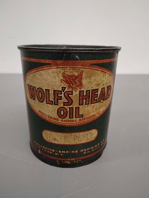 grease can. Wolf's Head 5-pound grease can - partial contents Dimensions: 8 x 7 x 7 in