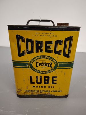 oil can. Coreco Lube Motor Oil 2-gallon can - empty Dimensions: 11 x 9 x 6 in