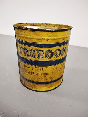 grease can. Freedom grease 5-pound can - partial contents Dimensions: 9 x 8 x 8 in