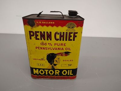 oil can. Penn Chief Motor OIl 2-gallon can - empty Dimensions: 12 x 9 x 6 in