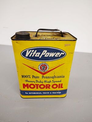 oil can. Vita Power Motor Oil 2-gallon can - empty Dimensions: 11 x 9 x 6 in