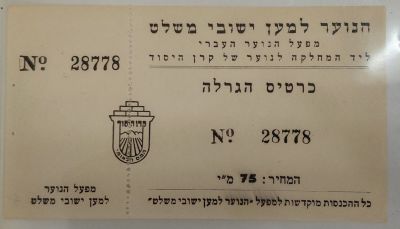 כרטיס הנוער למען ישובי המשלט תקופת ארץ ישראל, על סך 75 מיל