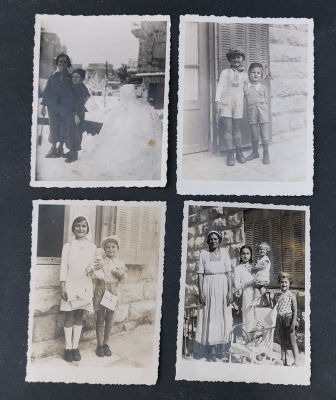 לוט 16 תצלומים של משפחה בארץ ישראל חלקם מתוארים ומתוארכים מאחור