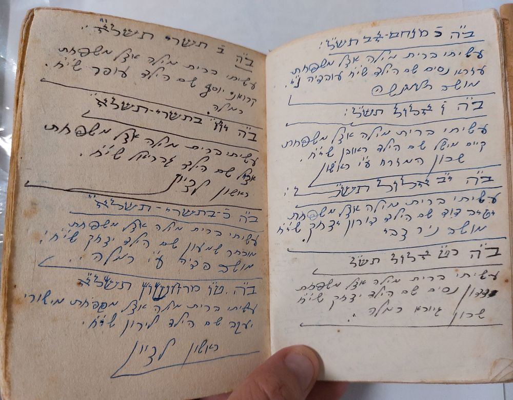 פנקס ברית מילה בו רשם המוהל כל המקומות בו ביצע ברית מילה, בפנקס ציין שם המשפחה, שם הילד והעיר 