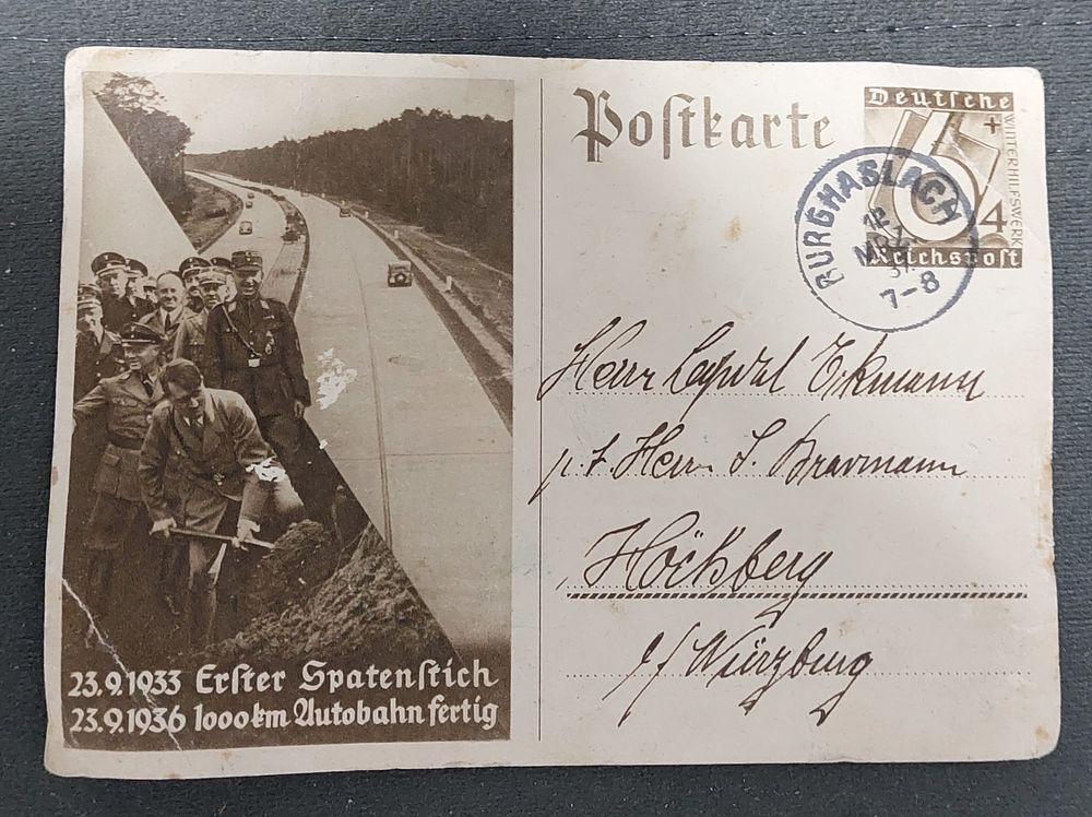 גלויה ישנה עם דמותו של הצורר הנאצי - נשלחה לרפאל אקרמן (?) ככל הנראה יהודי (גם מגיע מירושה של 