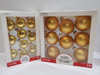 2 Boxes of Gold Glass Ornaments