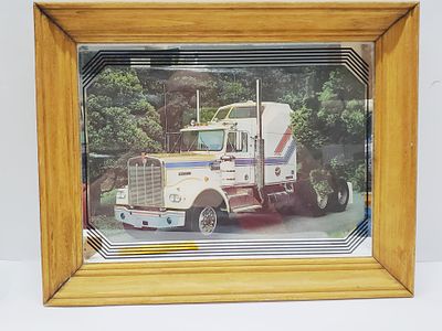 Vintage Mirrored Kenworth Tractor Trailer 11 x14". shows very minor wear