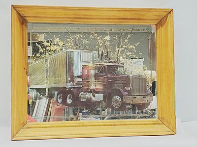 Vintage Mirrored Peterbilt Tractor Trailer 11 x14". Shows minor wear