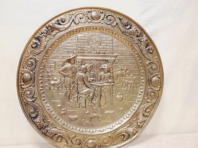 Large 24" Brass Tray Wall Hanging Decor. a couple of small dents in it-see pics