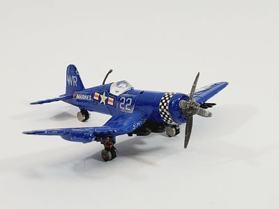 Vintage Blue Corsair 22WR Zylmex Die Cast Airplane. prop has issues