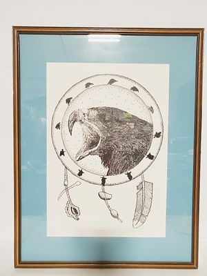 30/100 Numbered Signed Print Native Bird of Prey. 16.5 x 21"