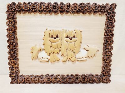 Wooden Puppy Dog Picture Hand Made Folk Art. 18" x 14" a little nick out of corner but not serious