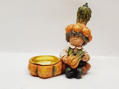 Boy with Pumpkin Figurine Statue Candle Holder