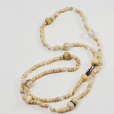 Necklace 30" Bone and Glass Beads