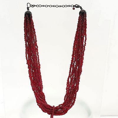 Multi Strand Glass Beaded Necklace Burgundy 17"