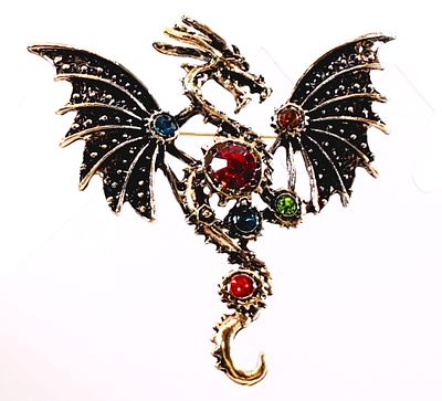 Dragon Brooch with Crystals