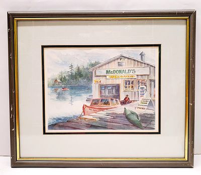 Signed Print by Sharon Bright McDonald's Marina. 16" x 19" marks on frame-see pics We will not 