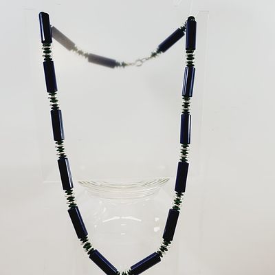 Blue acrylic Beaded Necklace 26"