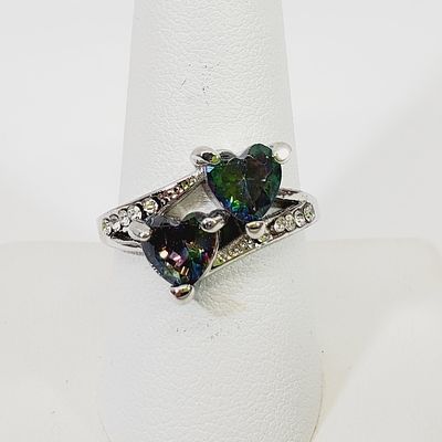 Crystal Ring Size 9 Mystic Rainbow Hearts