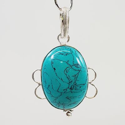 Turquoise Agate Pendant Stamped 925