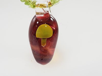 Art Glass Mushroom on glass Beaded Necklace 15"