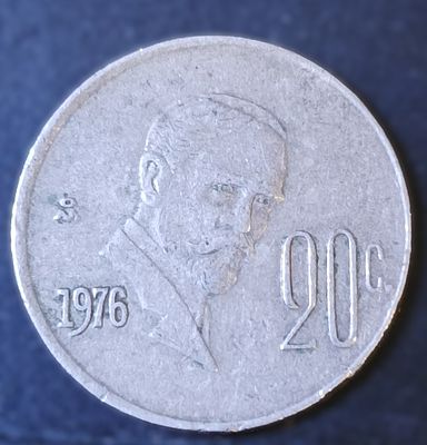 Монета. 20 сентаво. Портрет Франсиско Игнасио Мадеро. Мексика. 1976. Медно-никелевый сплав. VF