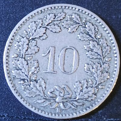 Монета. 10 раппенов. Швейцария. 1906г. Медно-никелевый сплав. VF