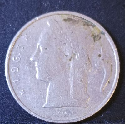 Монета. 5 франков. Бельгия. 1963г. Медно-никелевый сплав. F+