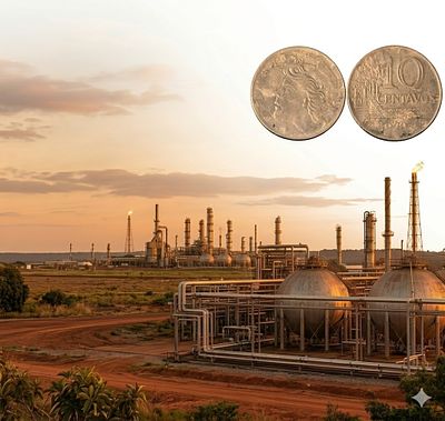 Монета. 10 сентаво. Нефтеперегонный завод. Бразилия. 1970г. Медно-никелевый сплав. F