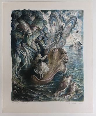 Сизикова Елена Львовна - Дюймовочка. Цветная литография. 5/12. (43,8 х 34). 1993г.