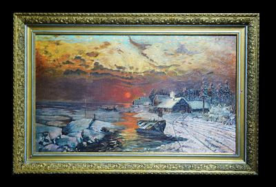 Федоров С. (по подписи). Зимний закат. Россия. Конец XIX века. Холст/масло. 62,2х104,3 см (по 