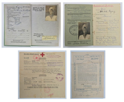 שארית הפליטה תעודות מסע נדירה ומקבץ מסמכים של ניצולת שואה ילידת פולין שעלתה לא"י דרך אנגליה. 