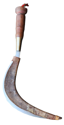 פגיון אתיופי מעוקל מסוג "Shotel" עם נדן עור. 47 ס"מ.
Ethiopian Curved Dagger "Shotel" with 